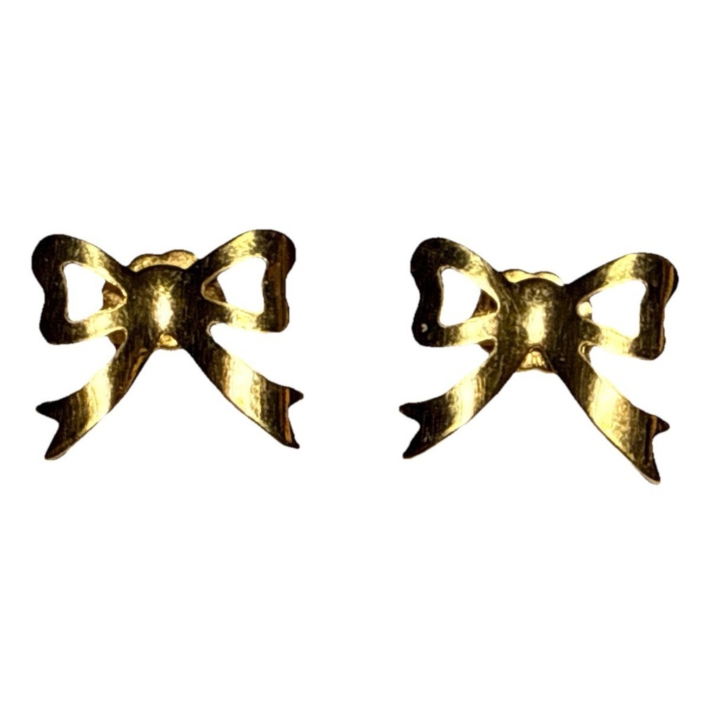 Vintage Gold Tone Bow Shaped Stud Earrings J18-32